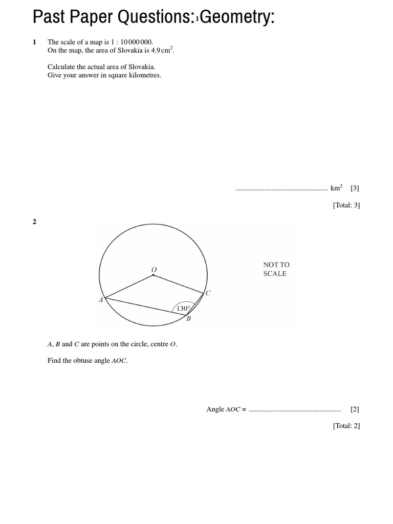 Geometry past paper questions pdf area circle