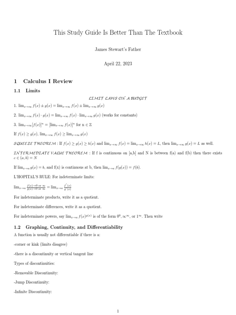 Calc 2 Springstudyguide | PDF | Derivative | Maxima And Minima