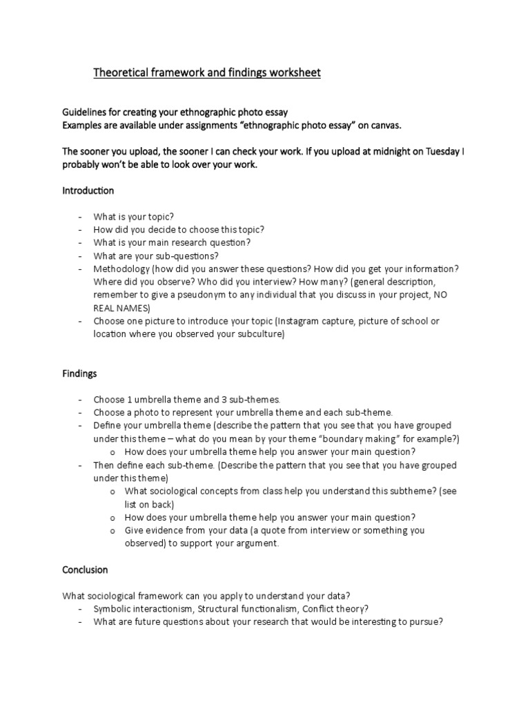 Theoretical Framework and Findings Worksheet | PDF | Sociology ...