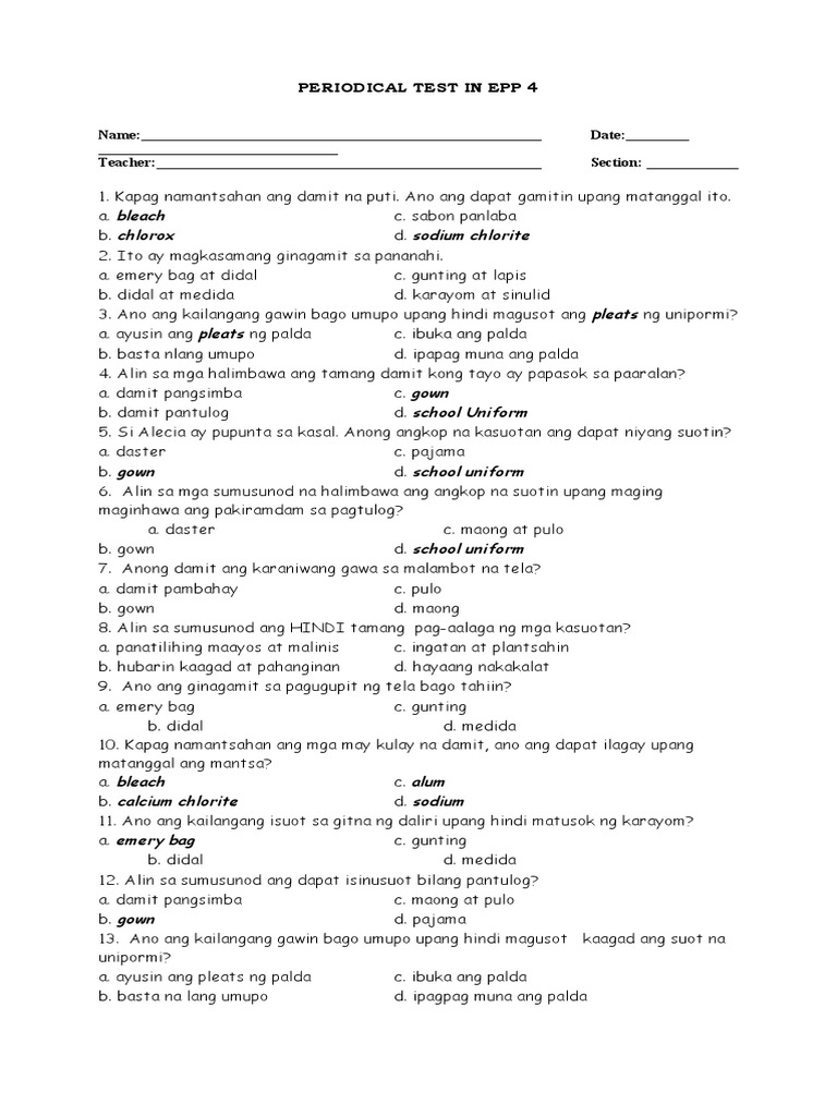 Periodical Test in Epp 4 | PDF