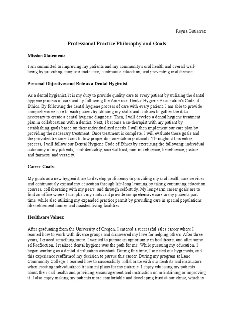 Professional Practice Philosophy and Goals Gutierrez PDF Dental