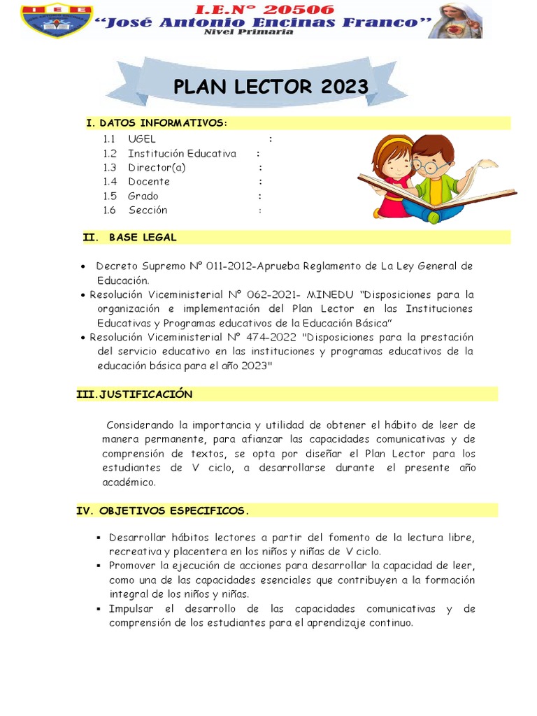 PLAN LECTOR 2023 - aula | PDF | Educación primaria | Salón de clases
