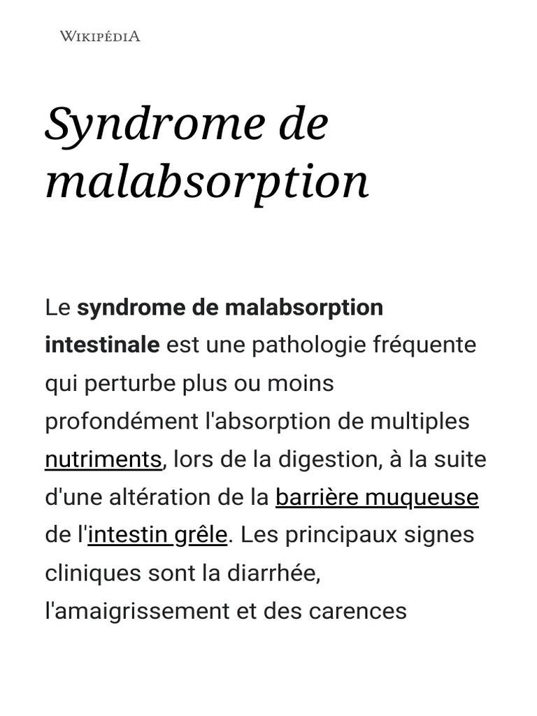 Syndrome de Malabsorption — Wikipédia PDF Spécialités médicales