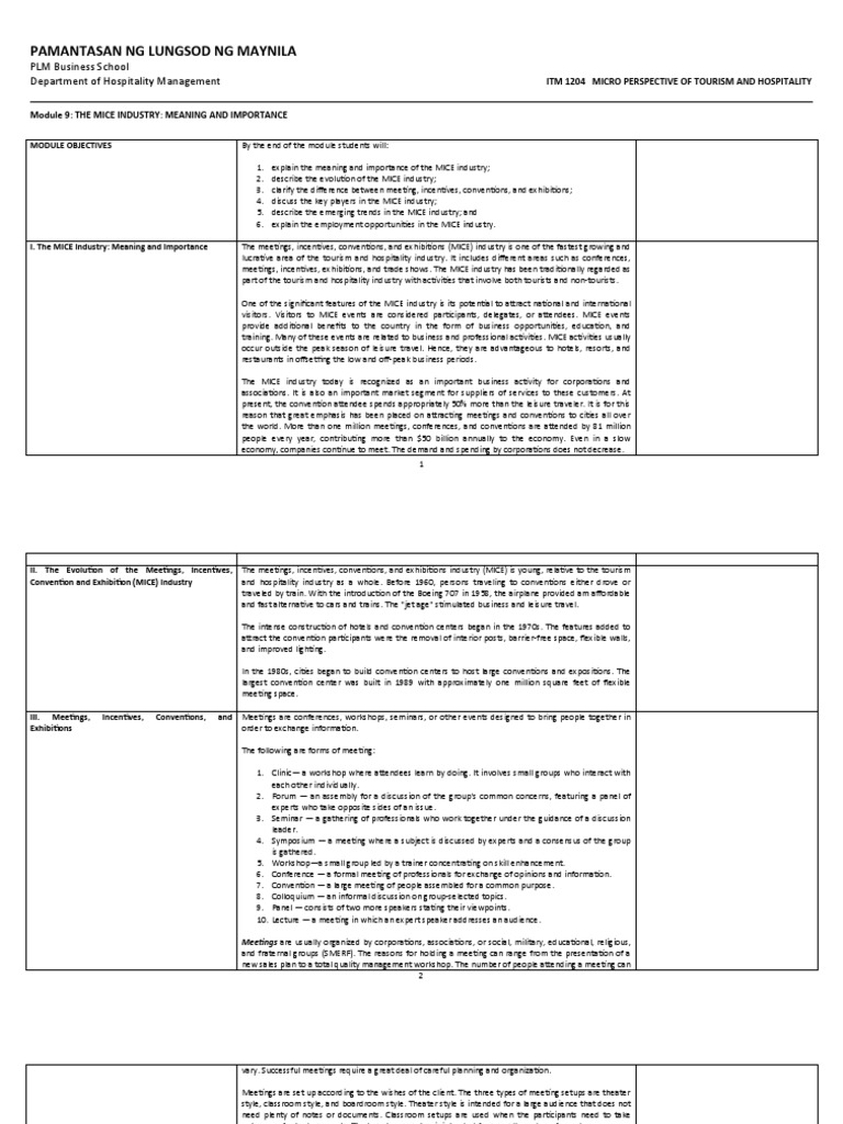 Module 9 the Mice Industry Meaning and Importance PDF