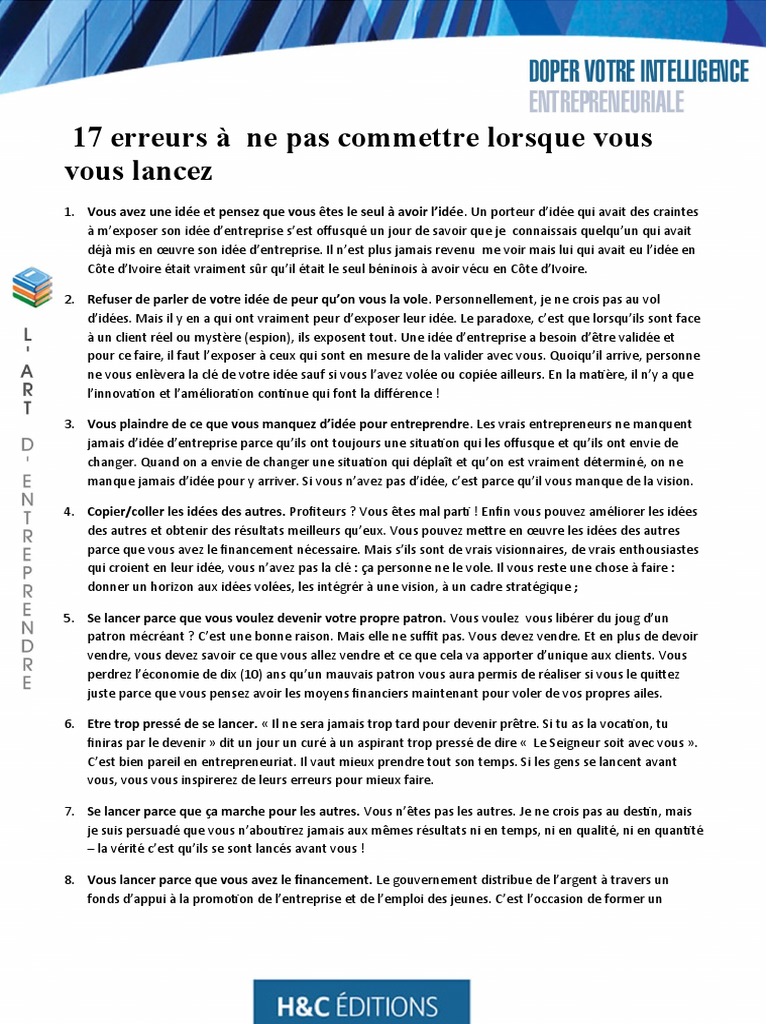17 Erreurs À Ne Pas Commettre | PDF | Plan d'affaires