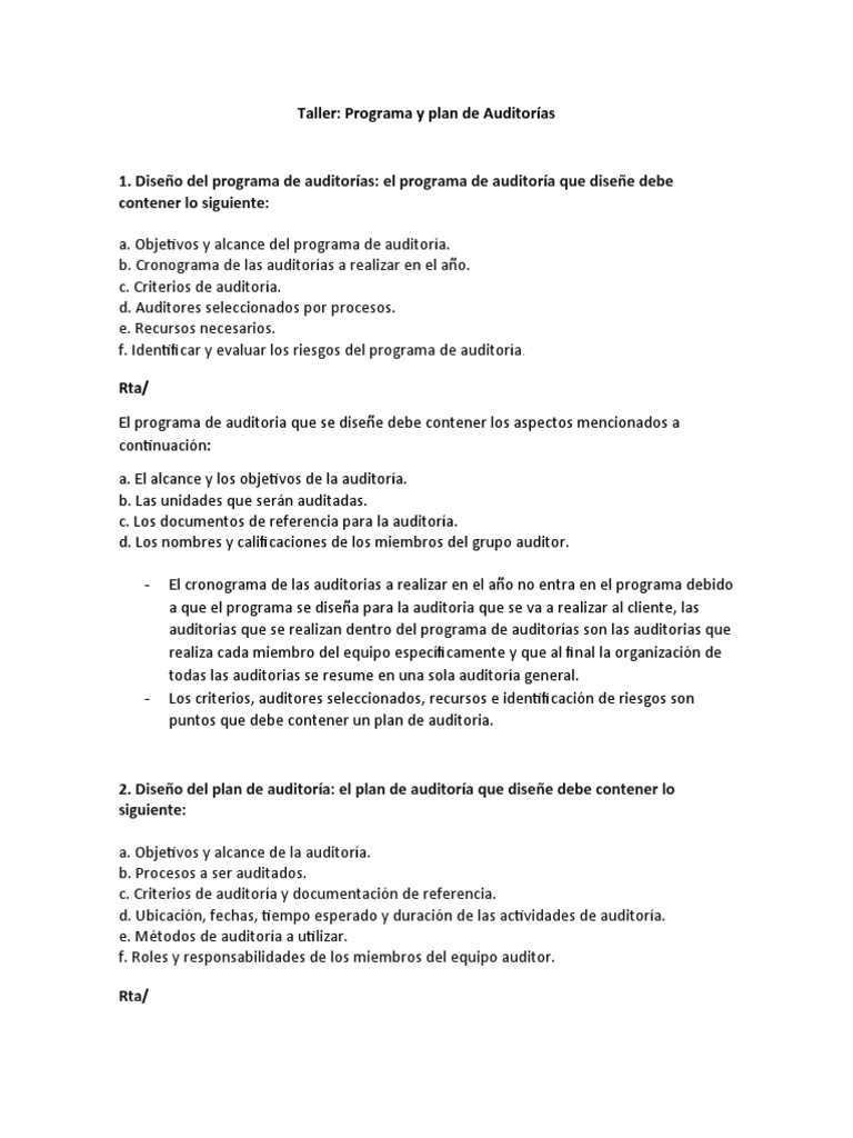Diseño de Programa y Plan de Auditorías | PDF | Auditoría | Business