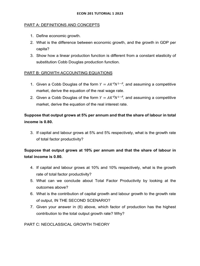 ECON 201 Growth Theory and Analysis | PDF | Economic Growth | Labour ...