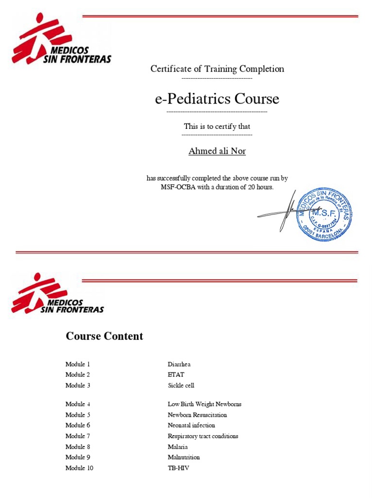 Pediatric Training Completion | PDF