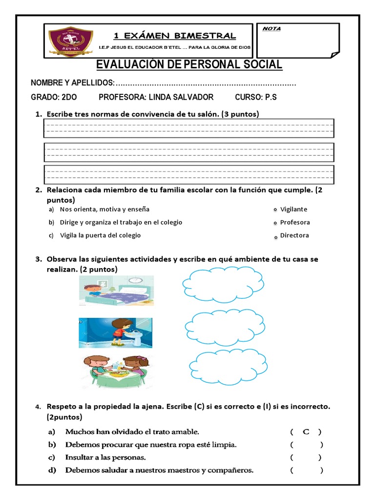 Evaluación de Personal Social 2do Grado | PDF