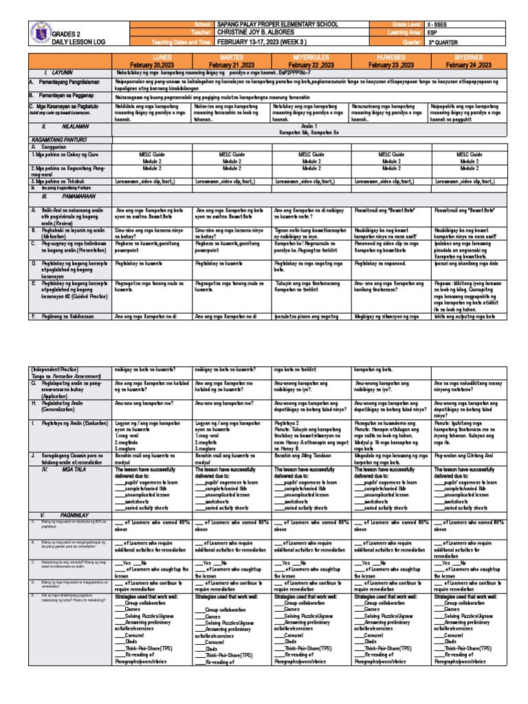 DLL - ALL SUBJECTS 2 - Q3 Week 2 | PDF