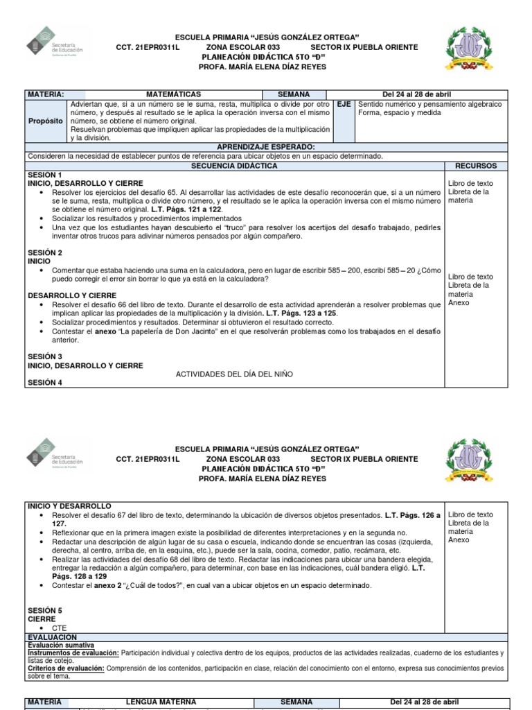 Del 24 Al 28 de Abril | PDF | Evaluación | México