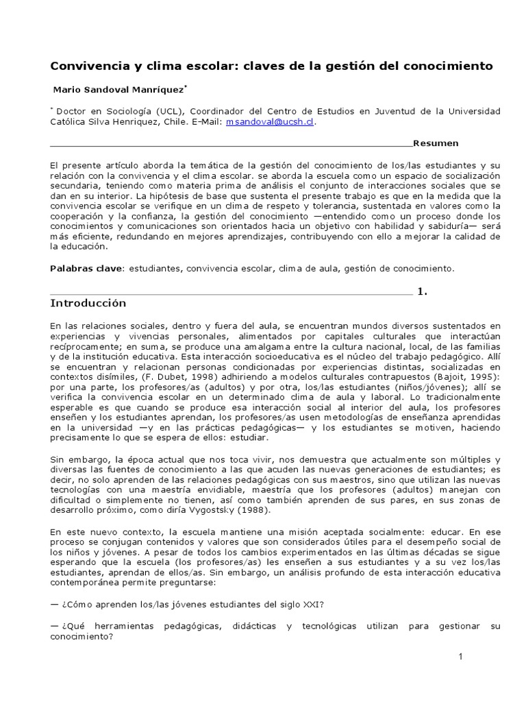 Convivencia Y Clima Escolar Pdf