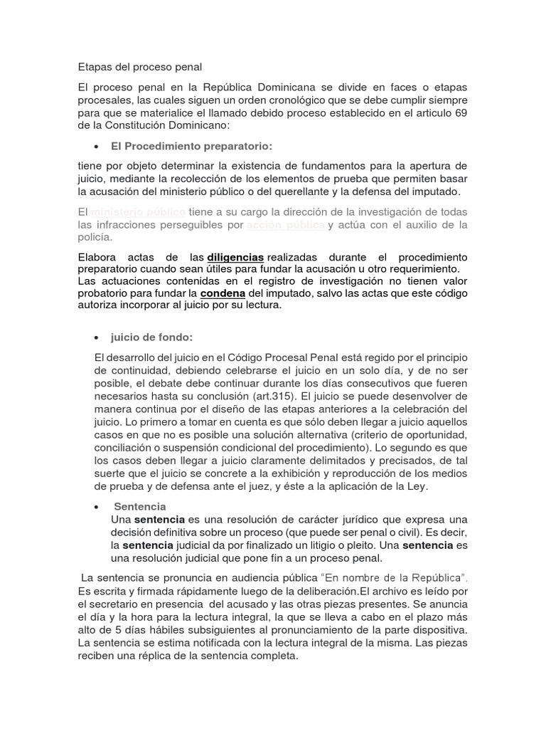 Etapas Del Proceso Penal | PDF | Sentencia (ley) | Procedimiento Criminal