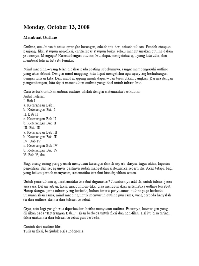 Monday October 13 2008 Membuat Outline