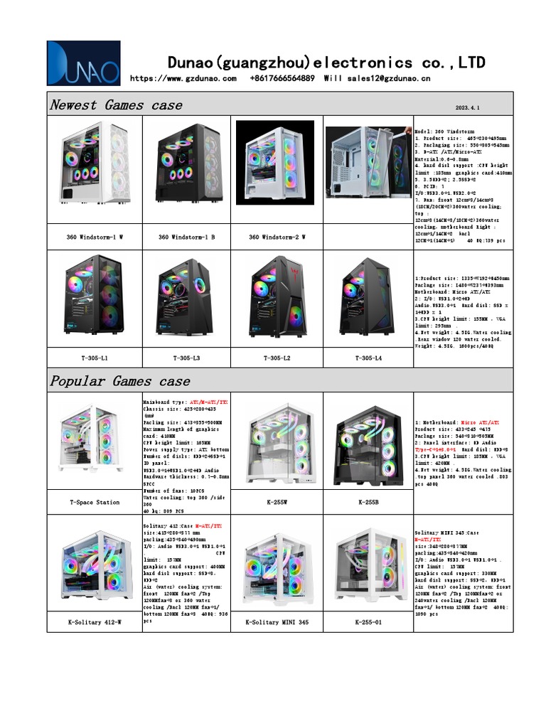 Dunao Electronics Gaming Cases Overview | PDF | Personal Computing ...
