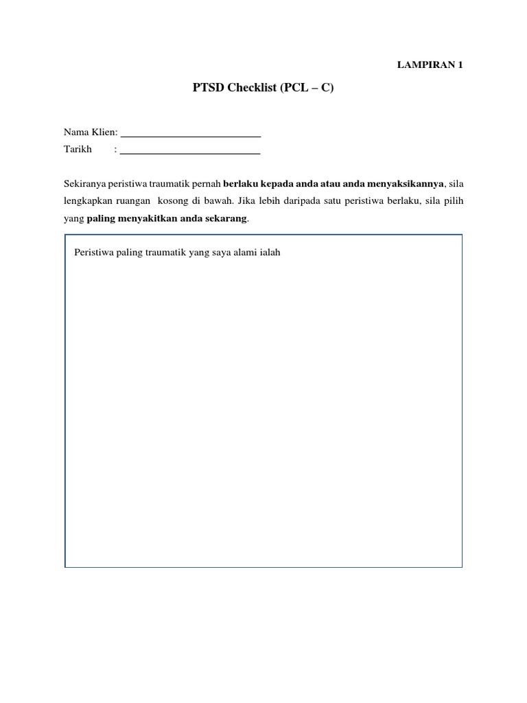 Skor dan Interpretasi PCL-C PTSD | PDF | Pengembangan Diri