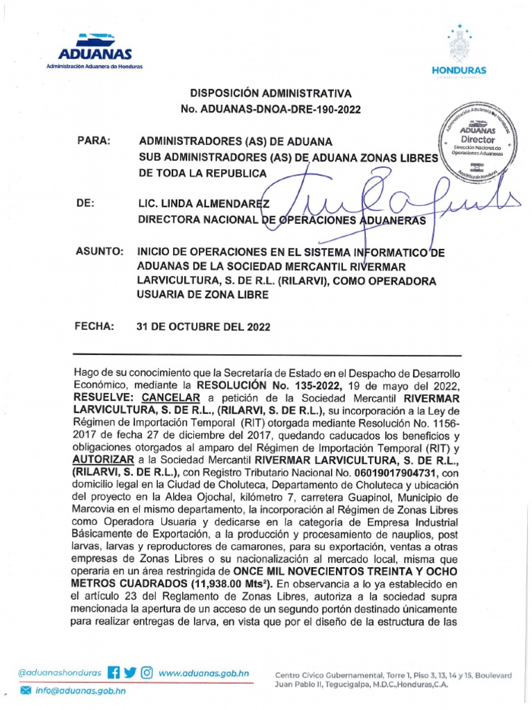 Aduanas Dnoa Dre 190 2022 | PDF