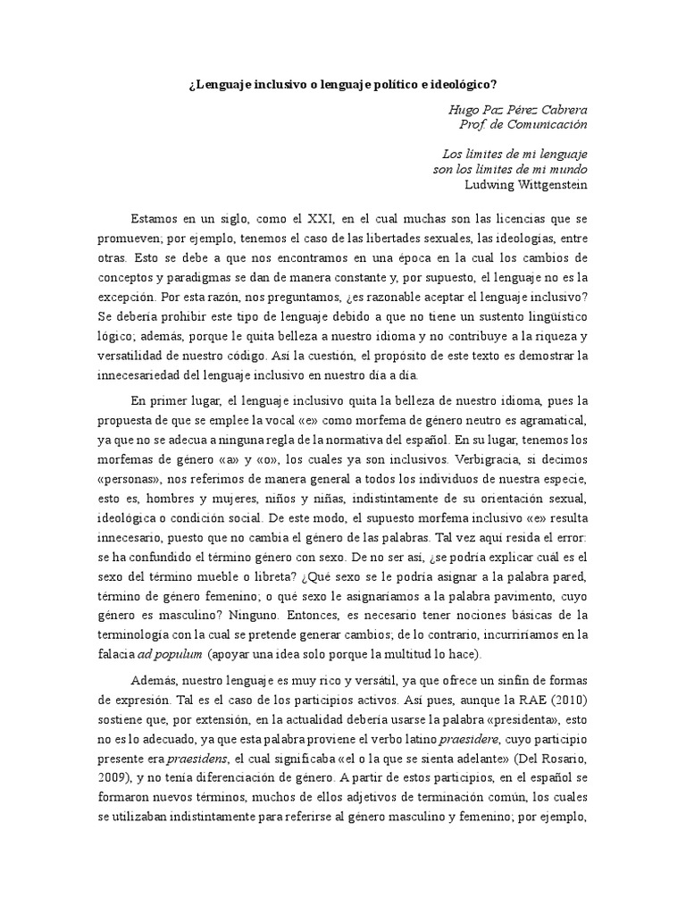 Lenguaje Inclusivo o Lenguaje Político | PDF