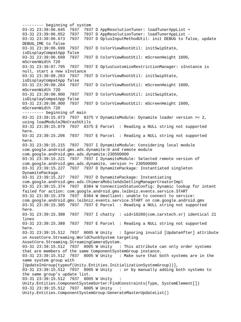 Unity System Group Errors Log | PDF | Computing | Computer Engineering