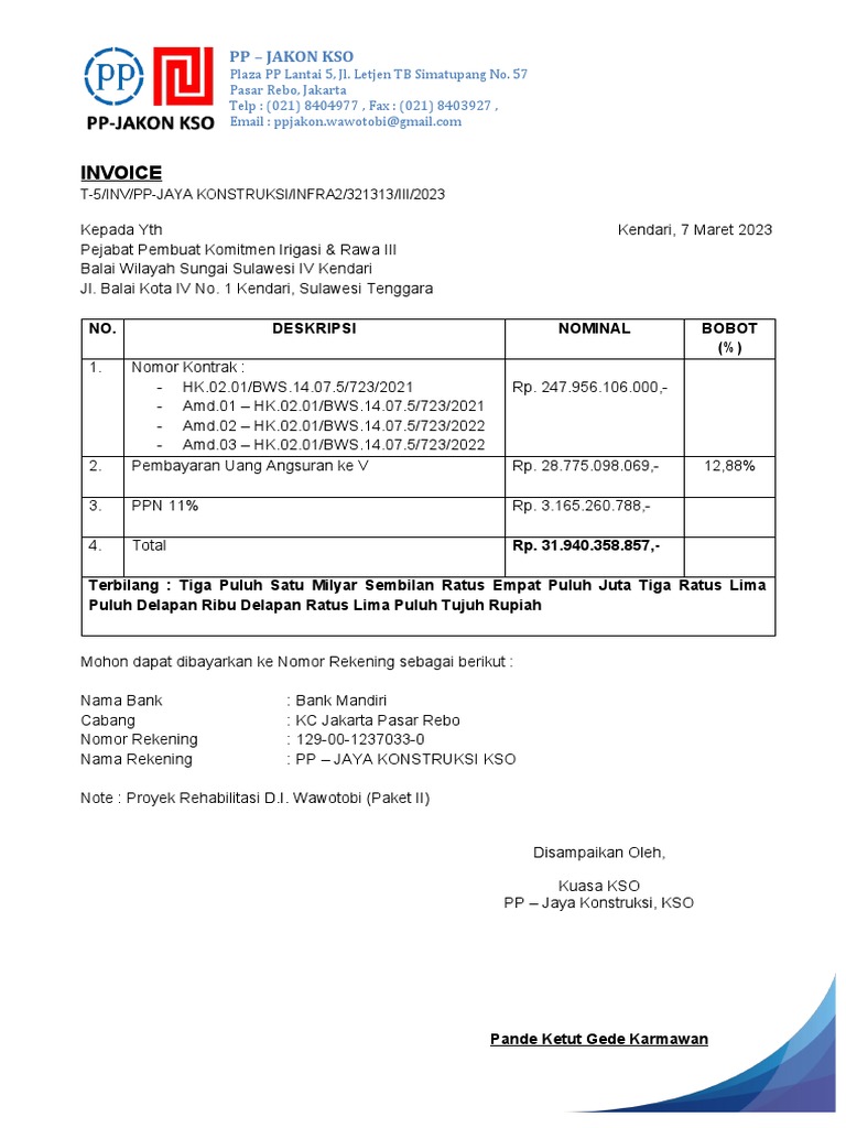 Invoice Proyek Rehabilitasi Wawotobi | PDF