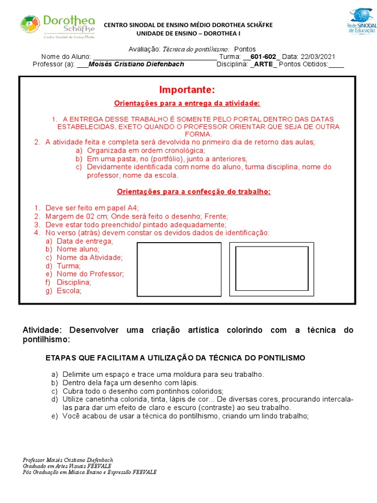 Atividade de Arte: Técnica do Pontilhismo | PDF | Desenho