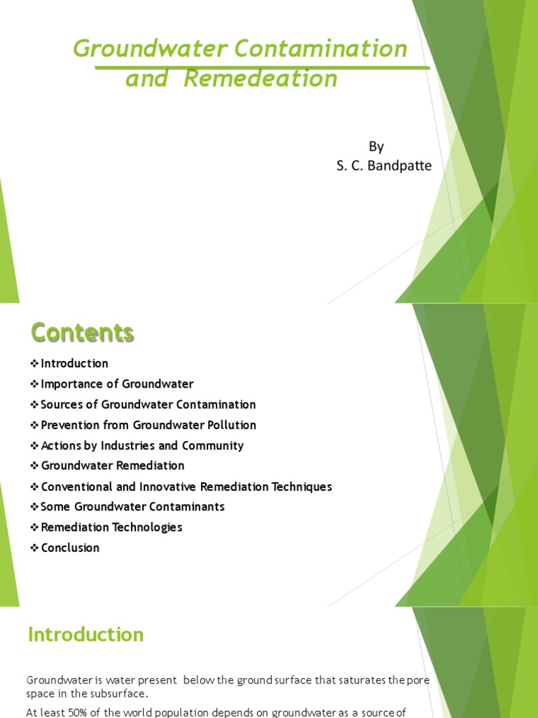 Groundwater Contamination and Remediation Techniques | PDF ...