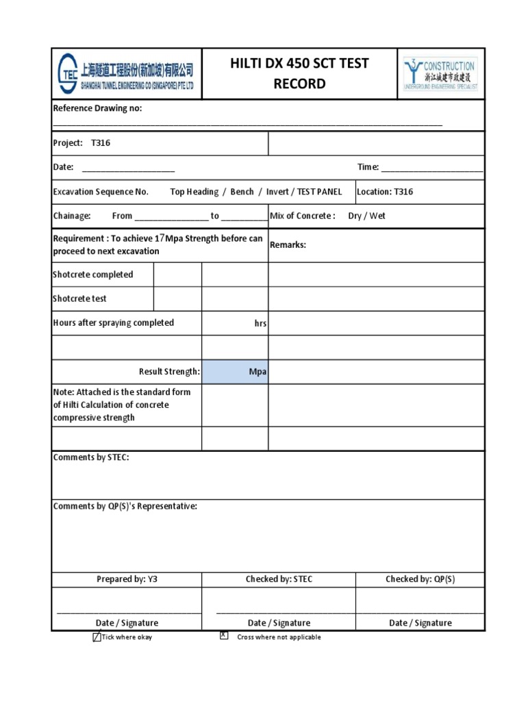 Hilti Test Checklist PDF
