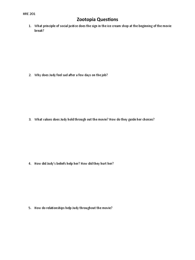 Zootopia Questions PDF