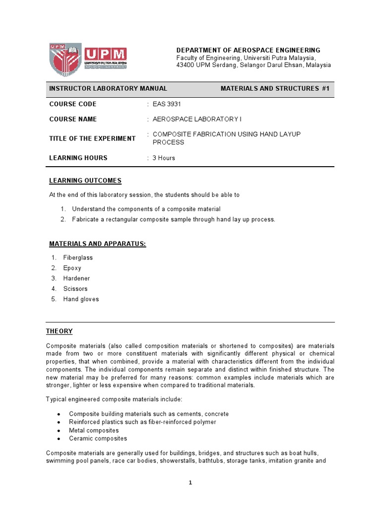 Composite Fabrication Lab Manual | PDF | Composite Material | Fiberglass