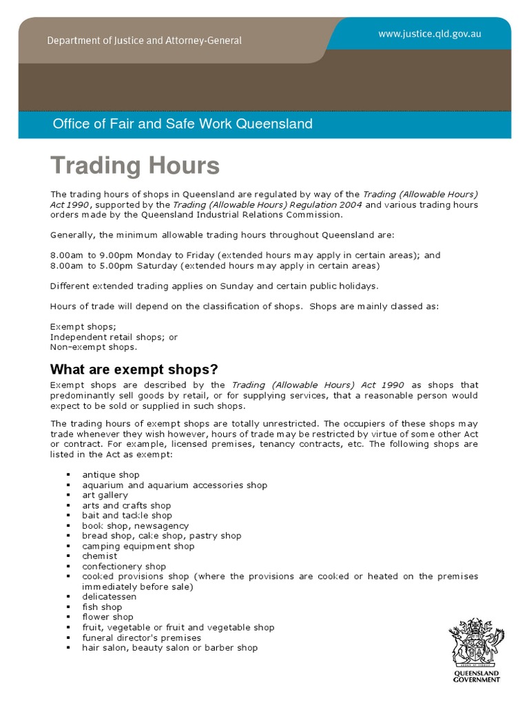 Trading Hours Fact Sheet | PDF | Legal Liability