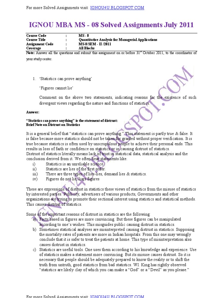 Ignou Mba Ms08 Solved Assignment | PDF | Statistical Hypothesis Testing ...
