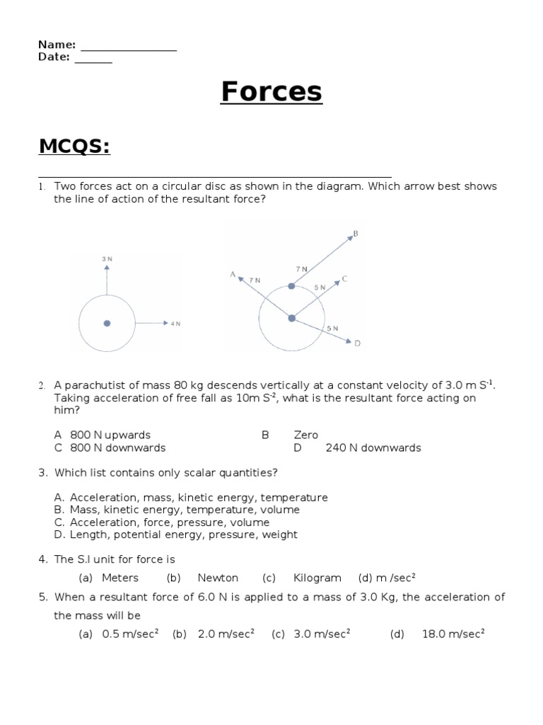 Forces and Motion Worksheet with Answers | PDF | Teaching Methods ...