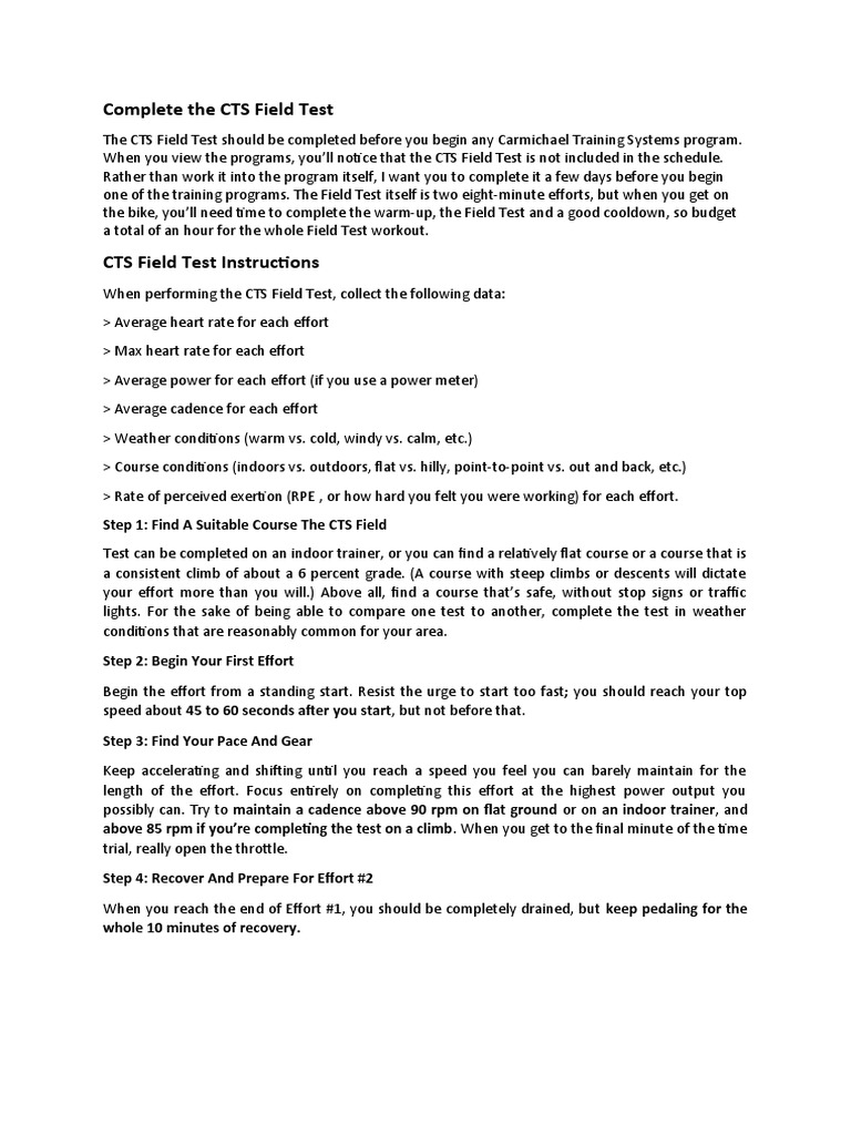 Complete The CTS Field Test | PDF | Heart Rate