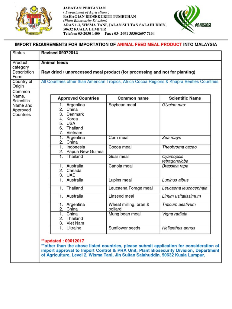 Malaysia Animal Feed Meal PDF Agriculture Crops