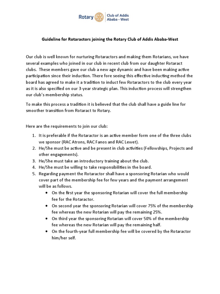 Guideline For Rotaractors Joining The Rotary Club of Addis Ababa | PDF