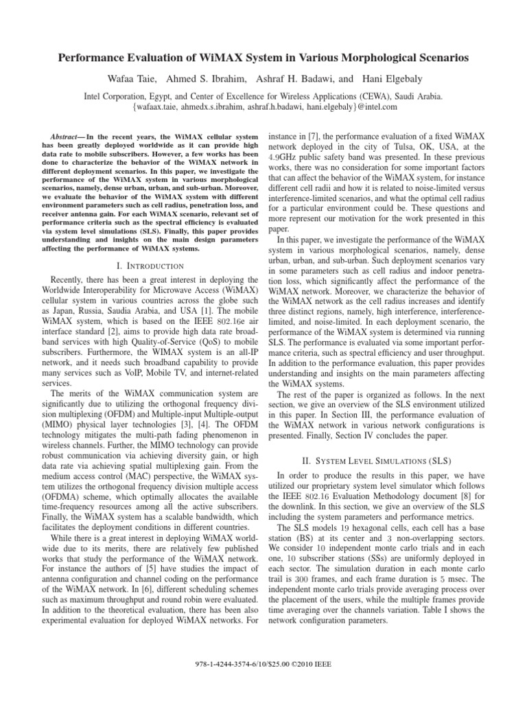 Performance Evaluation of Wimax System in Various Morphological ...