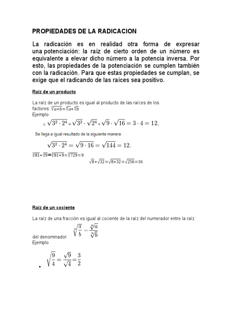 Propiedades De La Radicacion Pdf