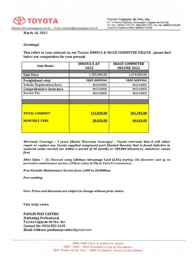 Toyota Quotation | PDF