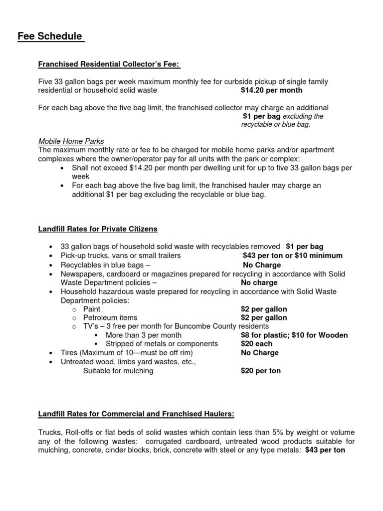 Waste Collection and Landfill Fee Schedule | PDF | Recycling | Waste ...