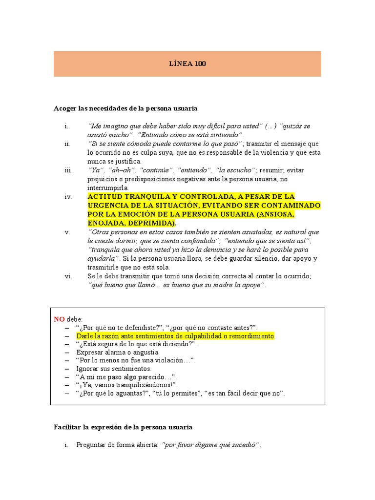 Protocolo Línea 100 Resumen | PDF | La violencia contra las mujeres ...