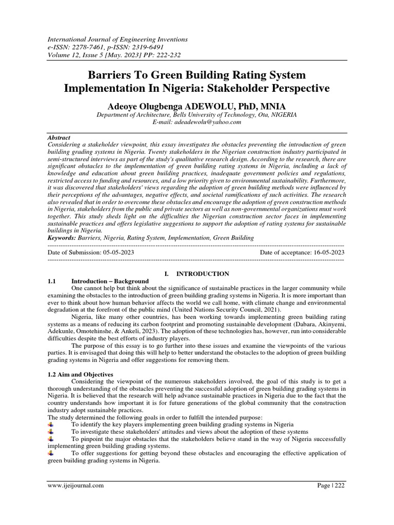 Barriers to Green Building in Nigeria | PDF | Sustainability | Green ...