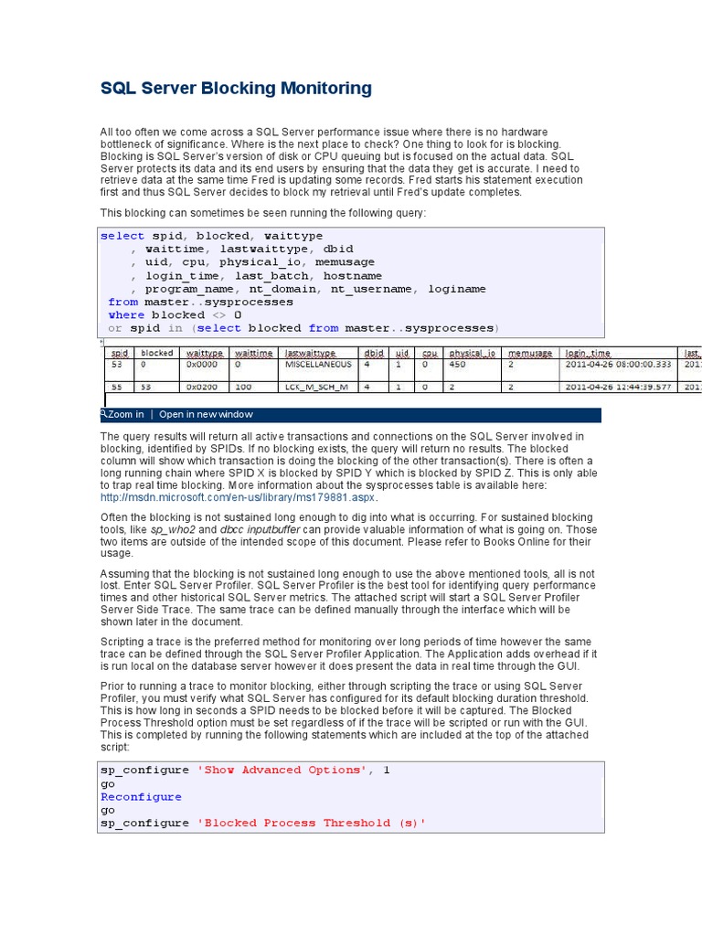 SQL Server Blocking Monitoring | PDF