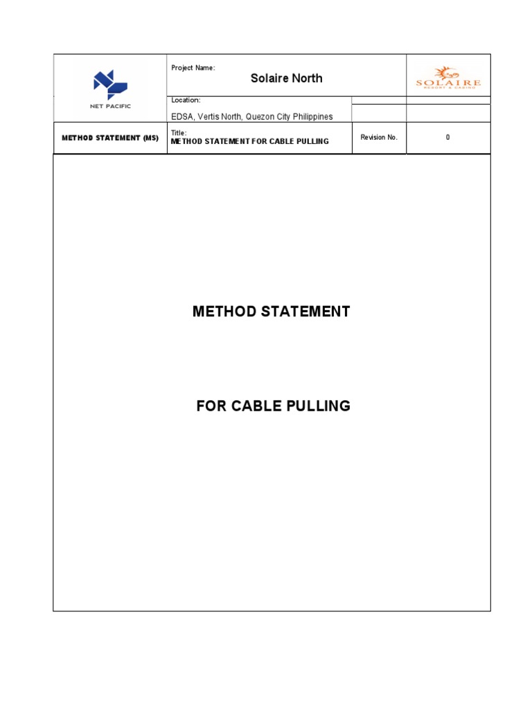 Cable Pulling Method Statement | PDF | Personal Protective Equipment ...