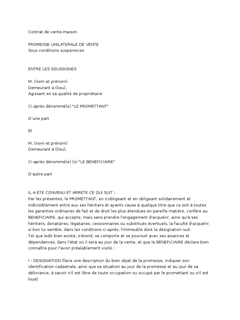 contrat de vente prets condominium