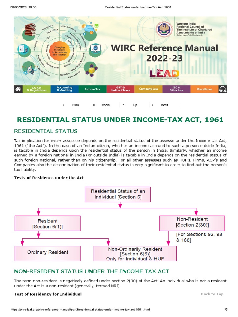 Residential Status under Act, 1961 PDF
