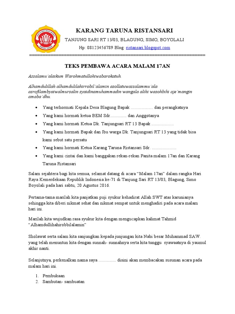 Teks Pembawa Acara Malam 17an | PDF