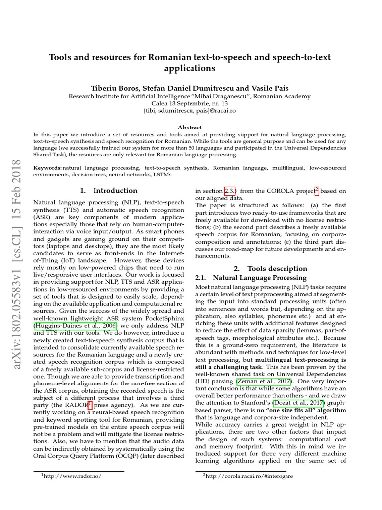 Romanian Speech Processing Tools | PDF | Speech Synthesis | Speech ...