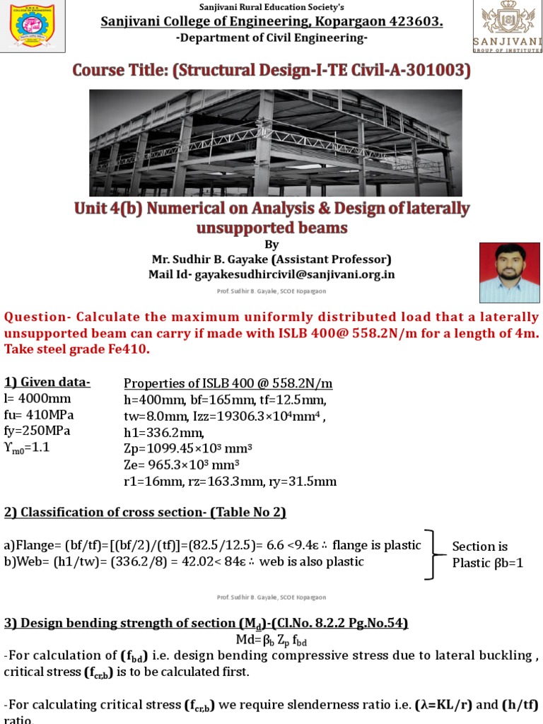 4b - I - Numerical On Analysis of Laterally Unsupported Beams | PDF ...