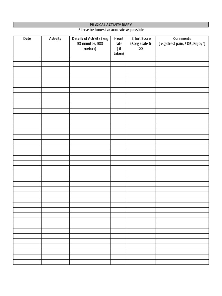 PHYSICAL ACTIVITY DIARY PDF