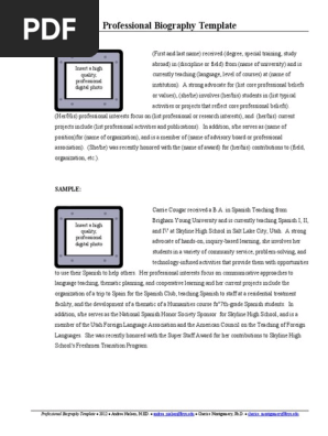 Professional Biography template example